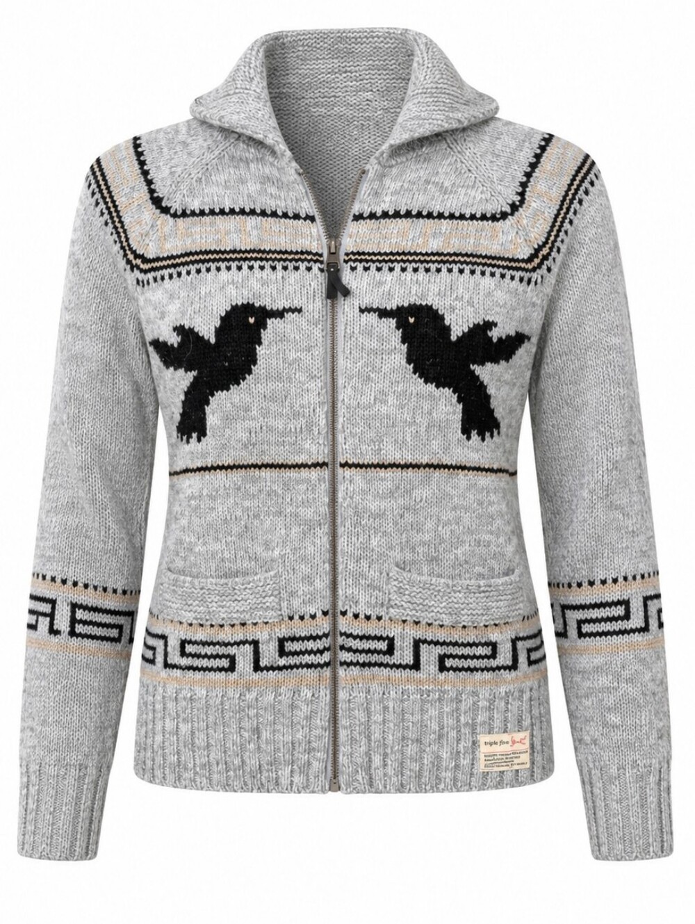 Vintage Triple Five Soul Grey Full Zip Hummingbird Women's Wool Blend Cardigan M